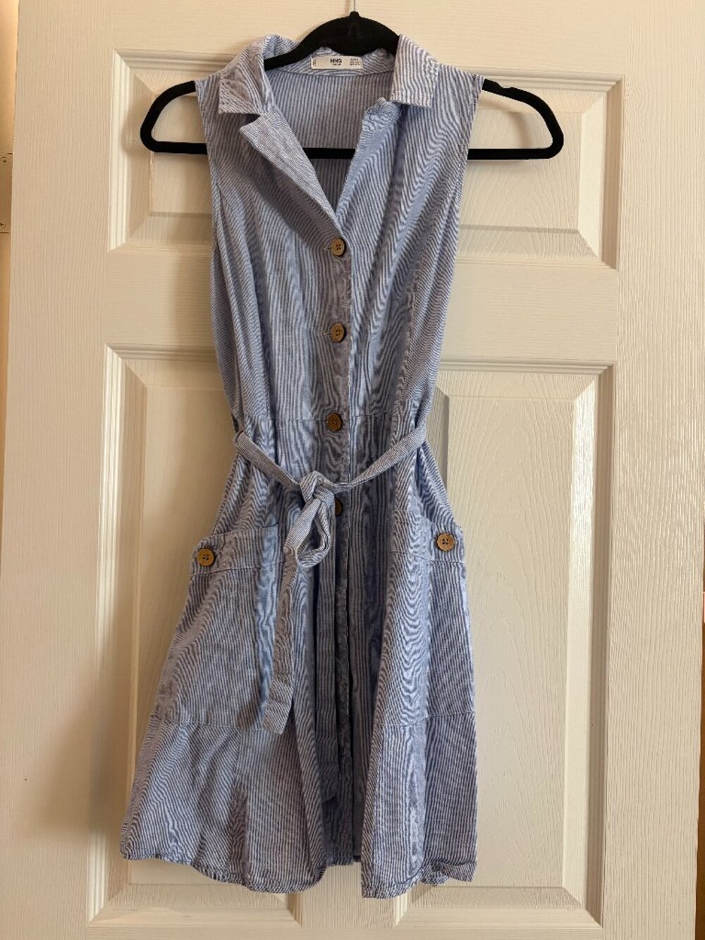 Mango Sleeveless Collared Cotton Dress with belt tie, XXS